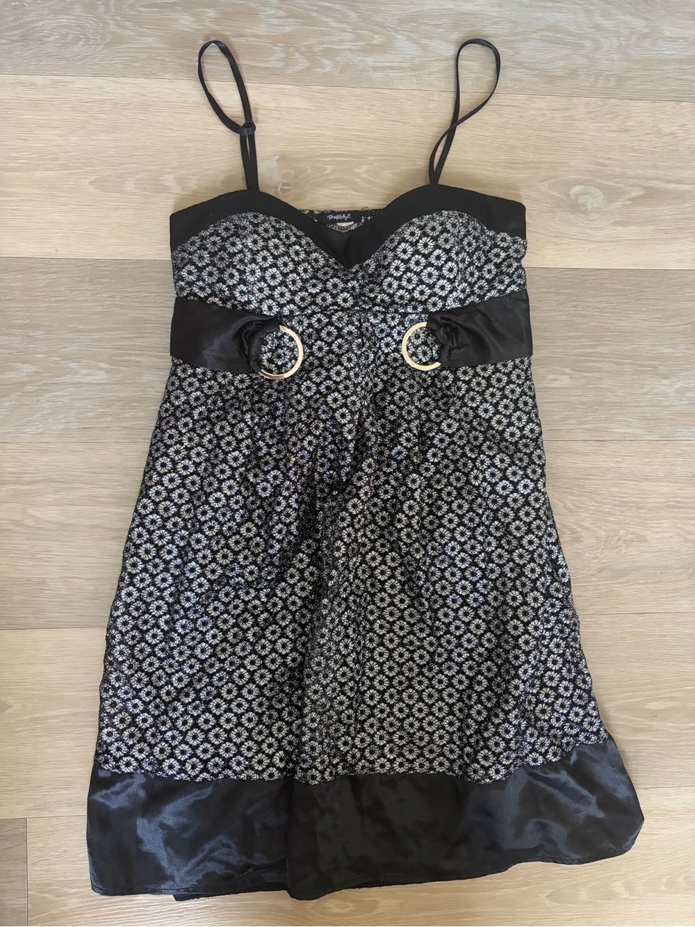 Rhapsody Y2K Gothic Black Silver Metallic Lace Mini Dress Estimated S